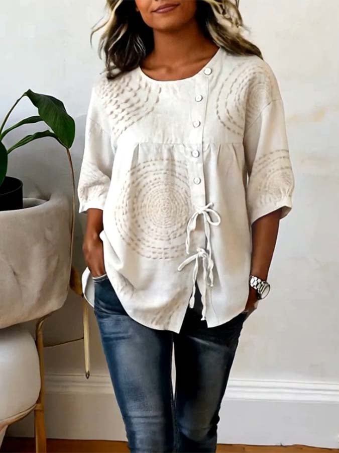 LOUISA | Casual Blouse with Geometric Embroidery
