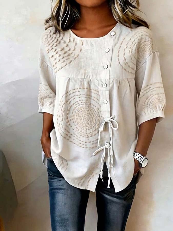 LOUISA | Casual Blouse with Geometric Embroidery