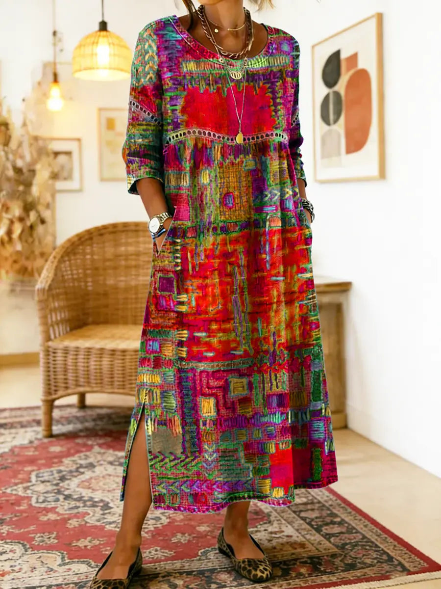 AYLINA | Women’s Ethnic Patchwork Print Dress