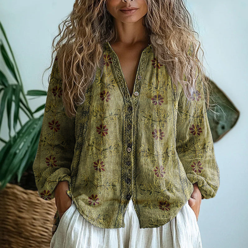 BRIANNA | Elegant Vintage Floral Print Shirt