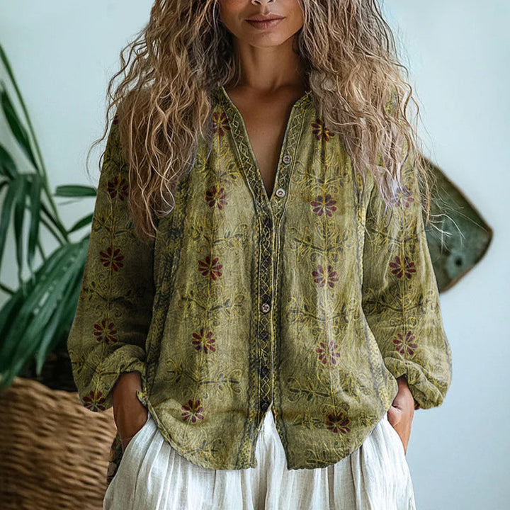 BRIANNA | Elegant Vintage Floral Print Shirt