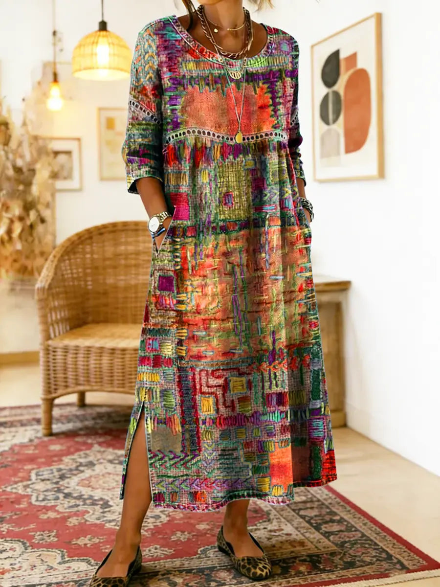 AYLINA | Women’s Ethnic Patchwork Print Dress