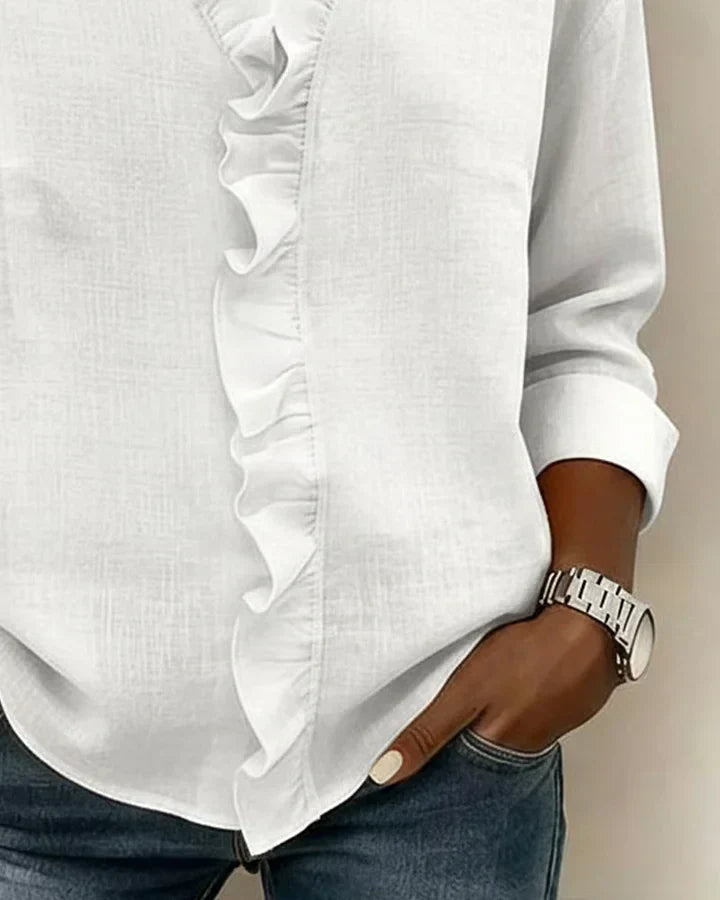 INDIE™ | Blouse with Ruffles, V-Neck and Long Sleeves