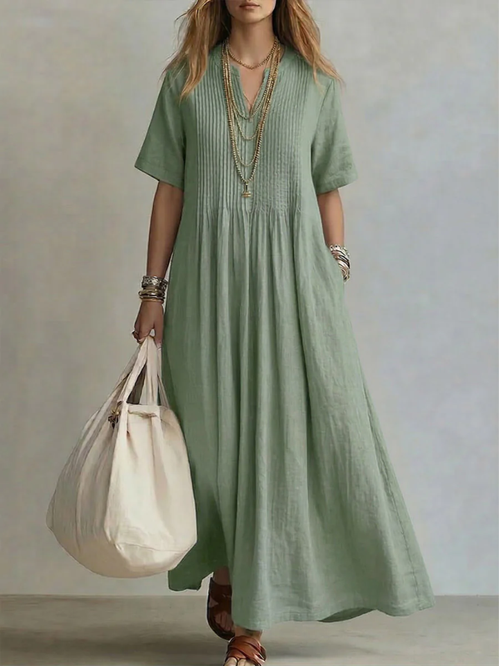 Betsaida | V-Neck Maxi Dress with Short Sleeves and Flowing Fit