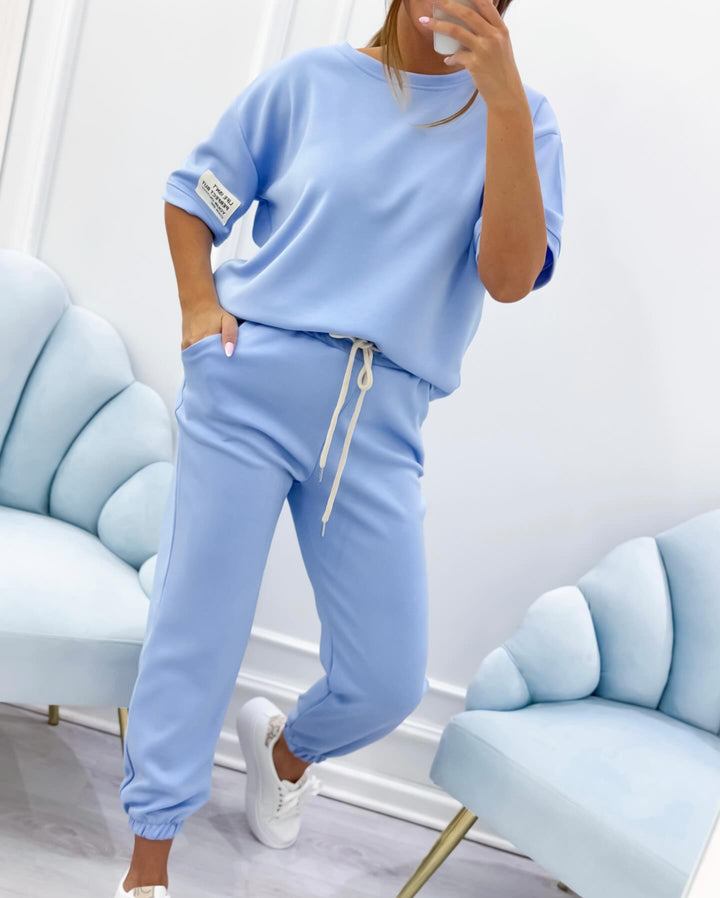 ELENZA | Women’s Casual Two-Piece Set with Solid Top and Trousers