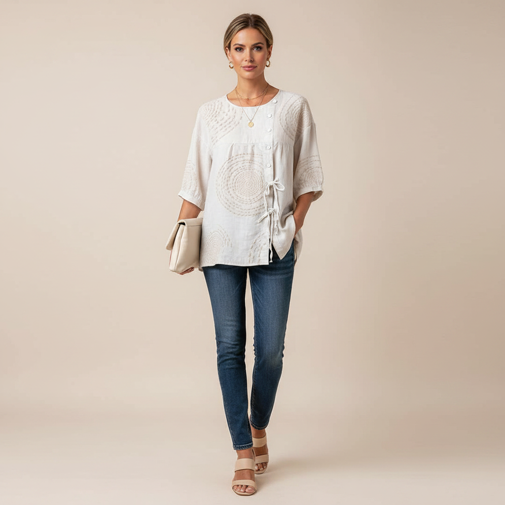 LOUISA | Casual Blouse with Geometric Embroidery