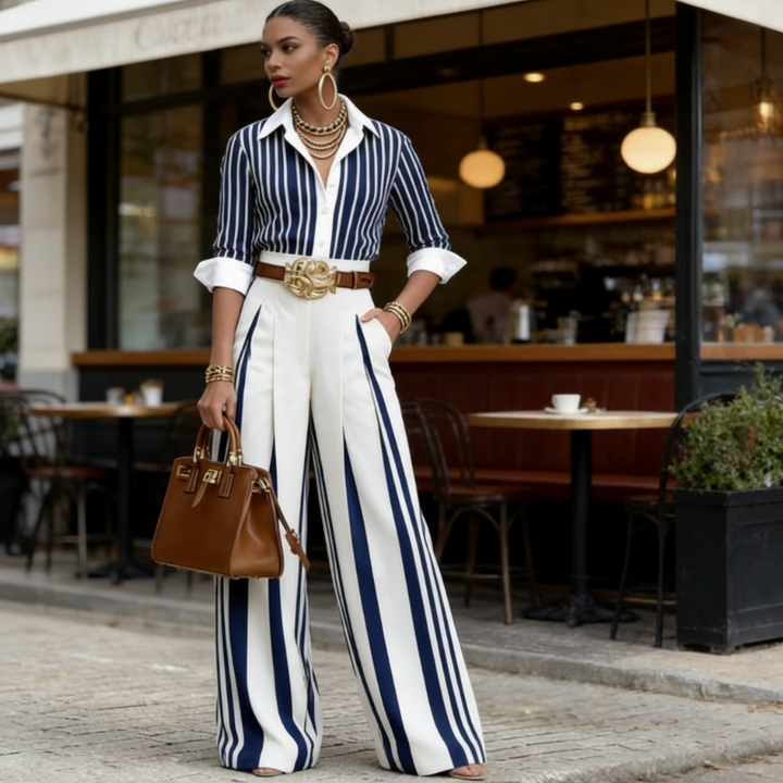 CELINE | Striped Wide Leg Trouser Set